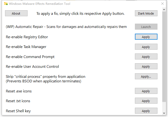Windows Malware Effects Remediation Tool