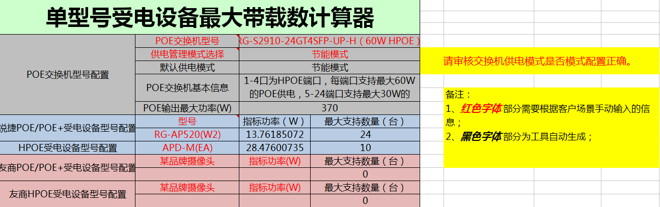 POE交换机与AP设备组合带载能力计算器
