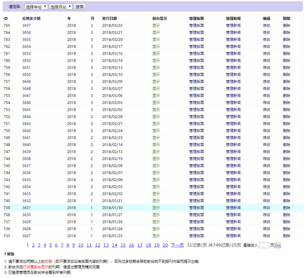 数字报刊平台后台刊期管理