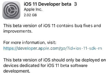 iOS11 beta3描述文件升级包