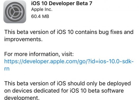 苹果iOS 10 Beat 7开发者描述文件